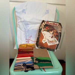 Vintage Bucilla Christmas Music Stamped Cross Stitch Tablerunner Kit Started